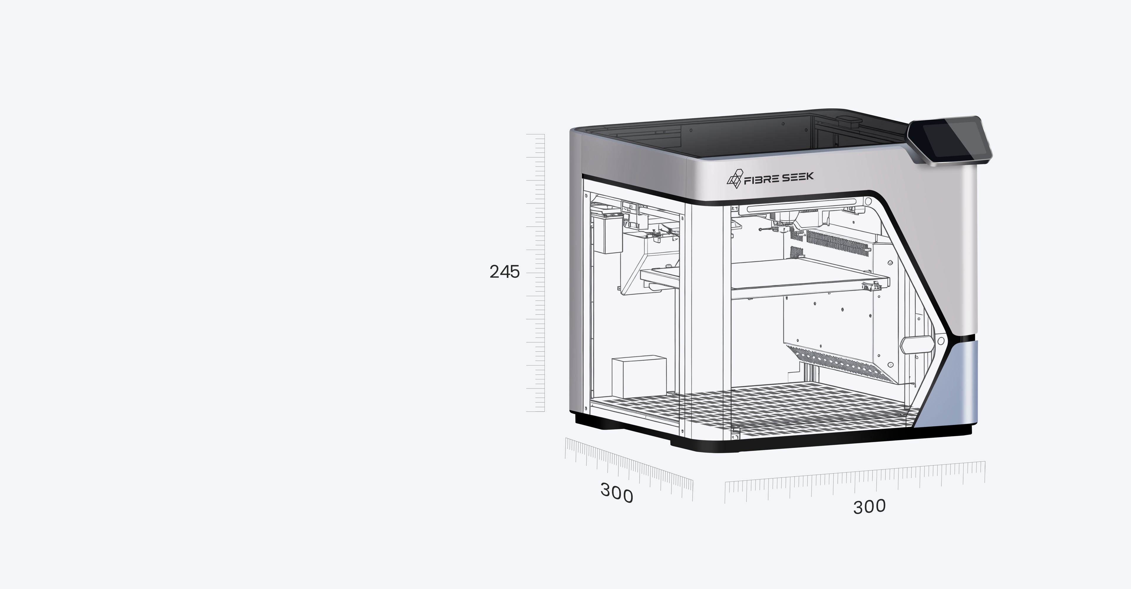 FibreSeeker 3 continuous carbon fiber build space dimensions